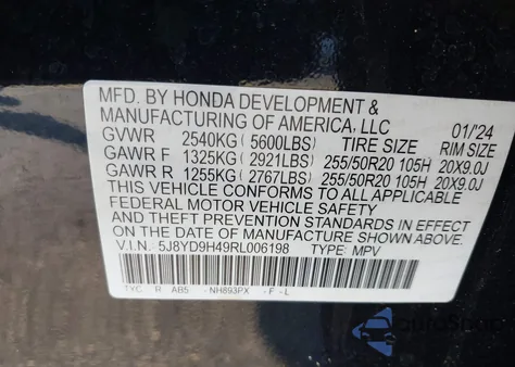 2024 Acura Mdx Technology Package z USA, uszkodzony, nr VIN 5J8YD9H49RL006198